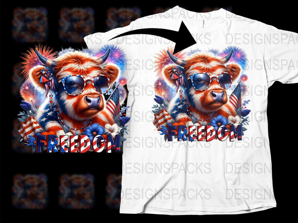 Patriotic Cow T-Shirt, Freedom with Glasses, 4th of July Tee, Funny Animal Graphic Shirt, Unisex Fashion Top, Trending Now