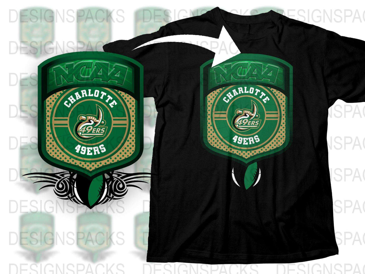 Charlotte 49ers NCAA Team Logo Black T-Shirt, Men's Sports Apparel, College Fan Gear