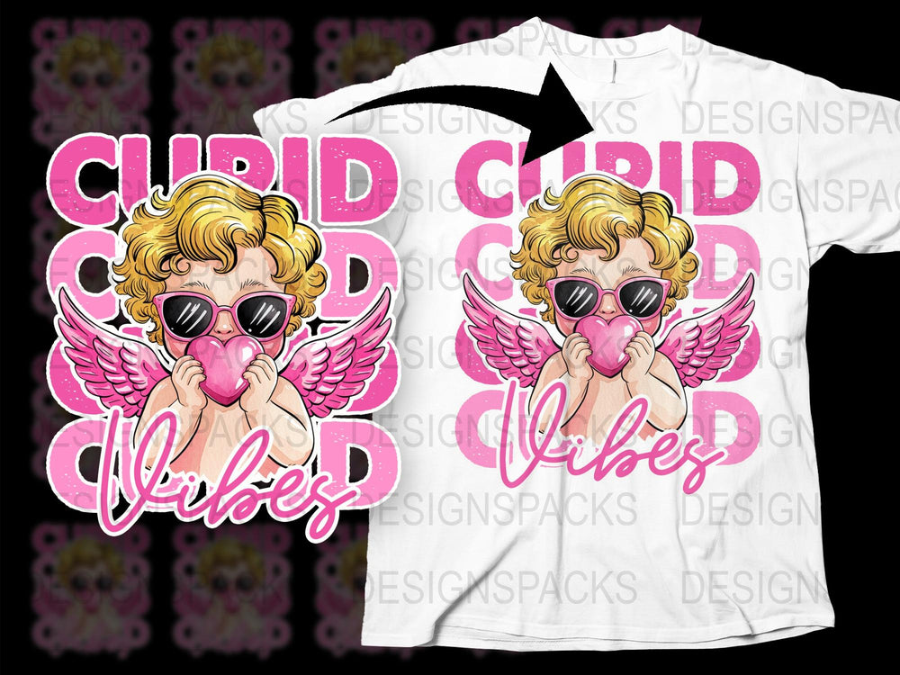 Cupid Vibes T-Shirt, Retro Graphic Tee, Pink Wings Love Shirt, Trendy Valentine's Day Apparel