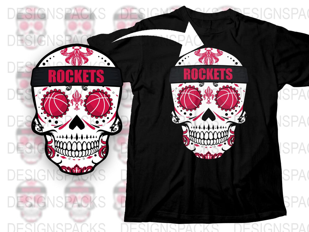 Men's Skull Graphic T-Shirt Rockets Design, Black Cotton Tee, Bold Skull Print, Streetwear Style Shirt