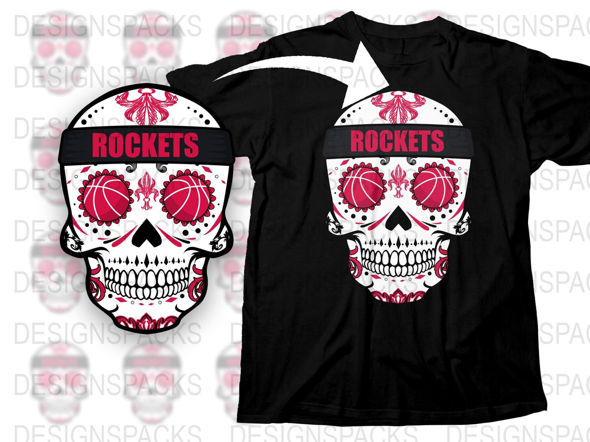 Men's Skull Graphic T-Shirt Rockets Design, Black Cotton Tee, Bold Skull Print, Streetwear Style Shirt