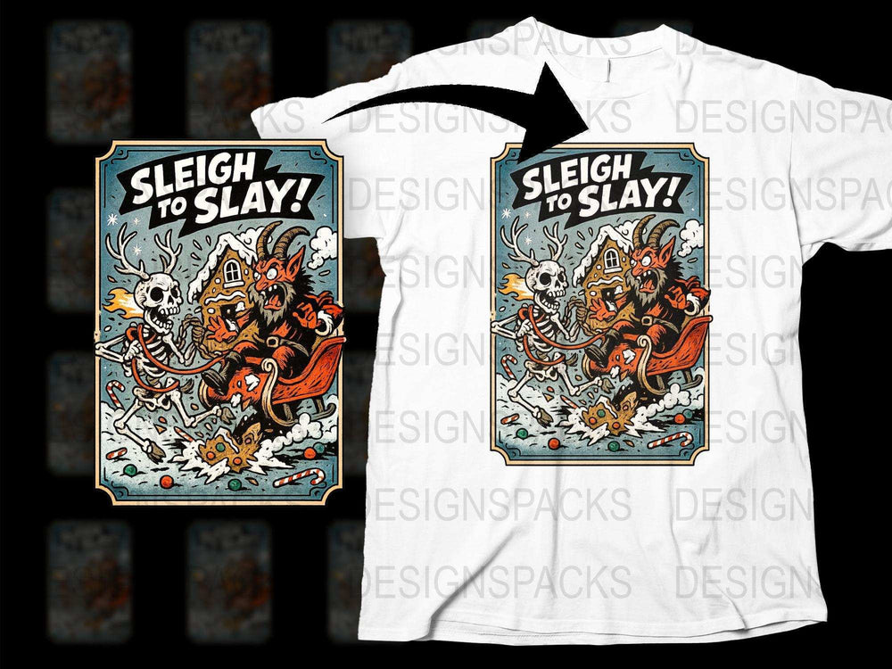 Sleigh to Slay Graphic T-Shirt, Cool Santa Riding Reindeer, Unique Holiday Gift, Festive Winter Apparel, Unisex Tee Design