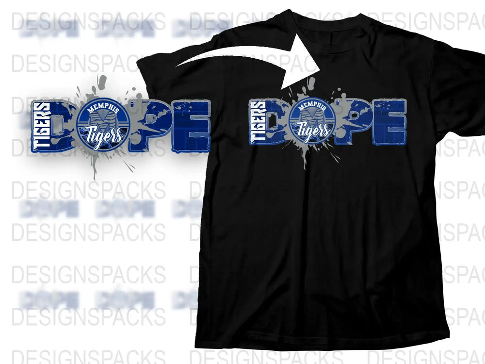 Memphis Tigers T-Shirt, Splatter Design, Blue and White Logo, Casual Sports Apparel, Unisex Fashion