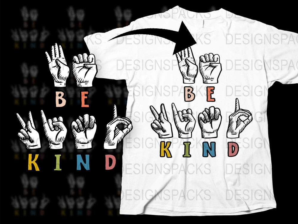 Be Kind Sign Language T-Shirt, ASL Hand Gestures, Unisex Graphic Tee, Black and White Shirt