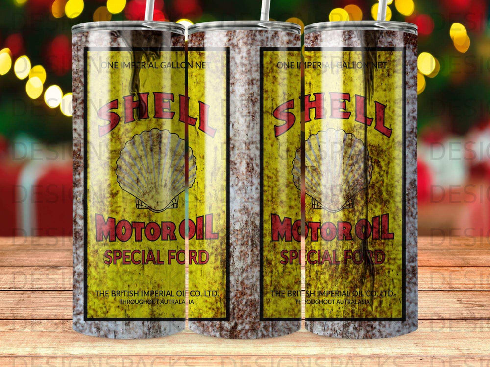 Shell Motor Oil can with "Special Ford" text, vintage Imperial Oil branding.