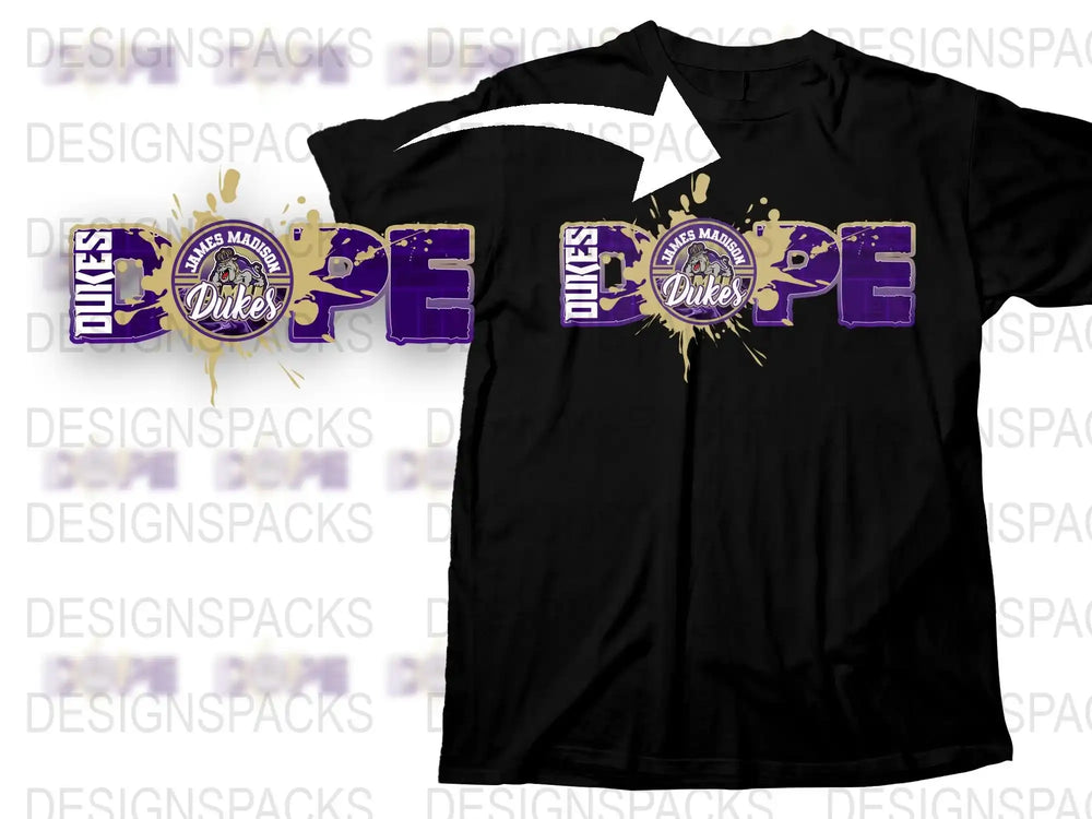 Duke University Inspired Black T-Shirt, College Fan Apparel, Purple and Gold Graphic Tee