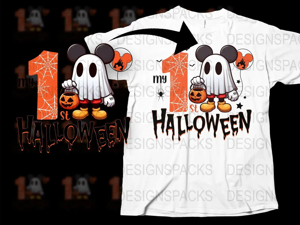 My 1st Halloween Baby T-Shirt, Cute Ghost Pumpkin Design, Infant Toddler Halloween Costume Tee, Festive Fall Clothing for Kids