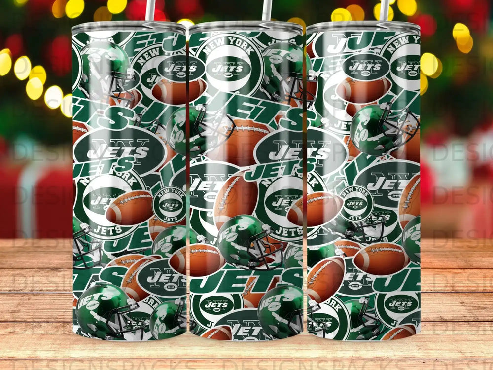 New York Jets helmet and logo pattern on a tumbler.