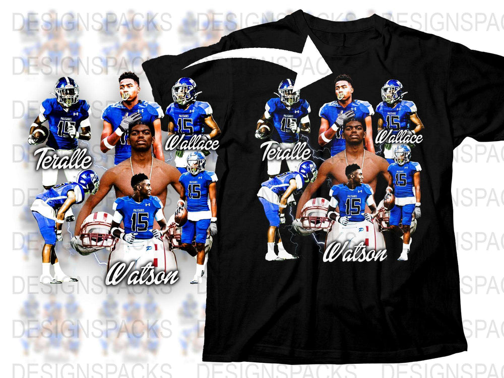 Sports Action T-Shirt, Football Player Collage, Dynamic Athlete Design, Men's Graphic Tee, Sports Fan Apparel, Bold Colors
