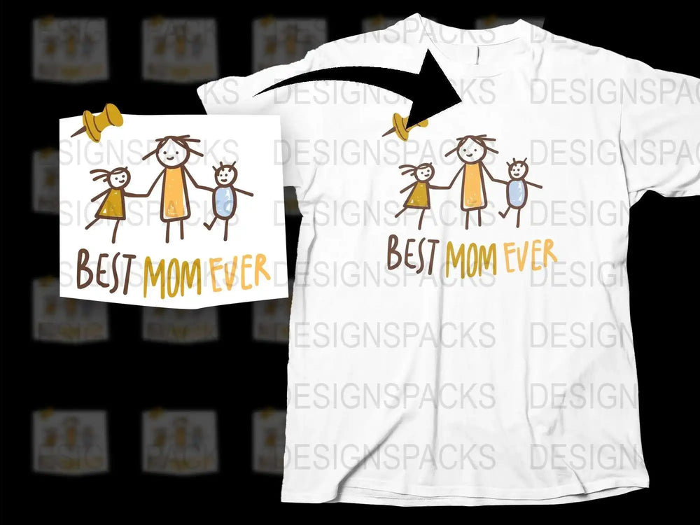 Best Mom Ever T-Shirt, Cute Family Drawing, Mother's Day Gift, White Graphic Tee