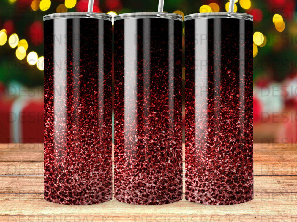 Three tumblers with a red glitter ombre design.