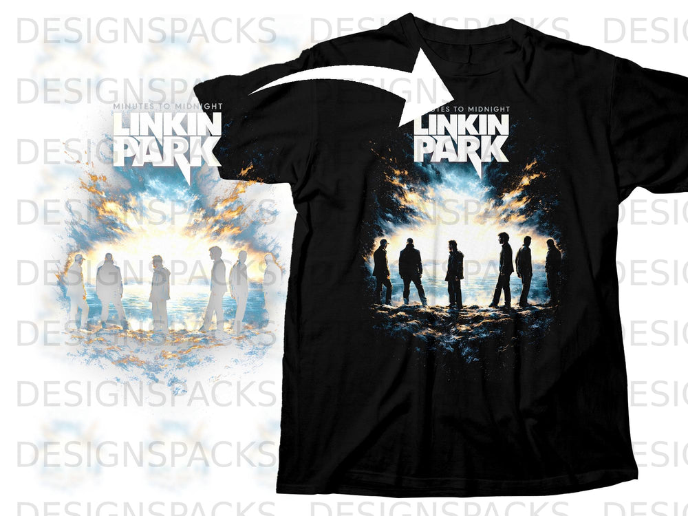 Black t-shirt with Linkin Park Minutes to Midnight album art and band silhouette.