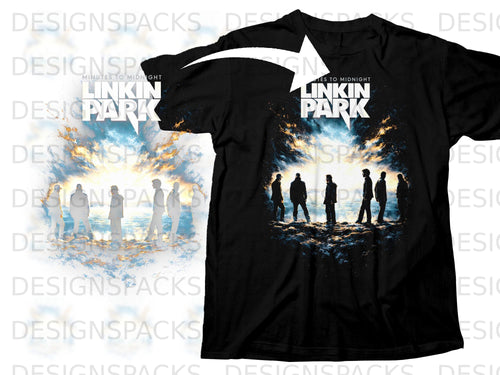 Black t-shirt with Linkin Park Minutes to Midnight album art and band silhouette.
