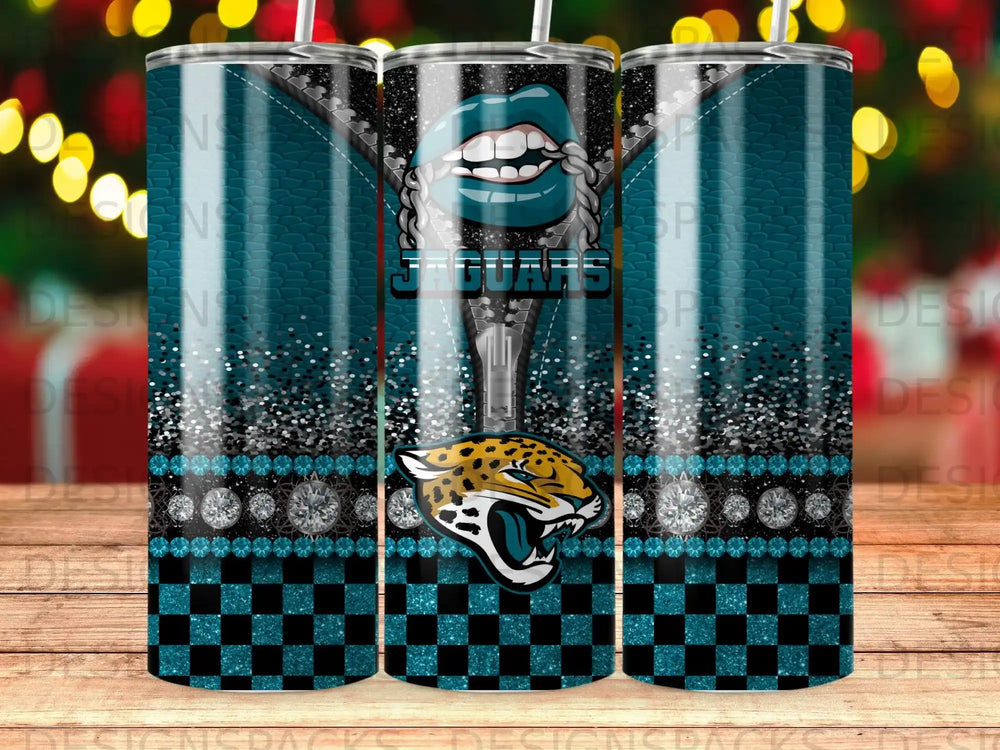 Jaguar mascot with teal, silver, and black checkered design.