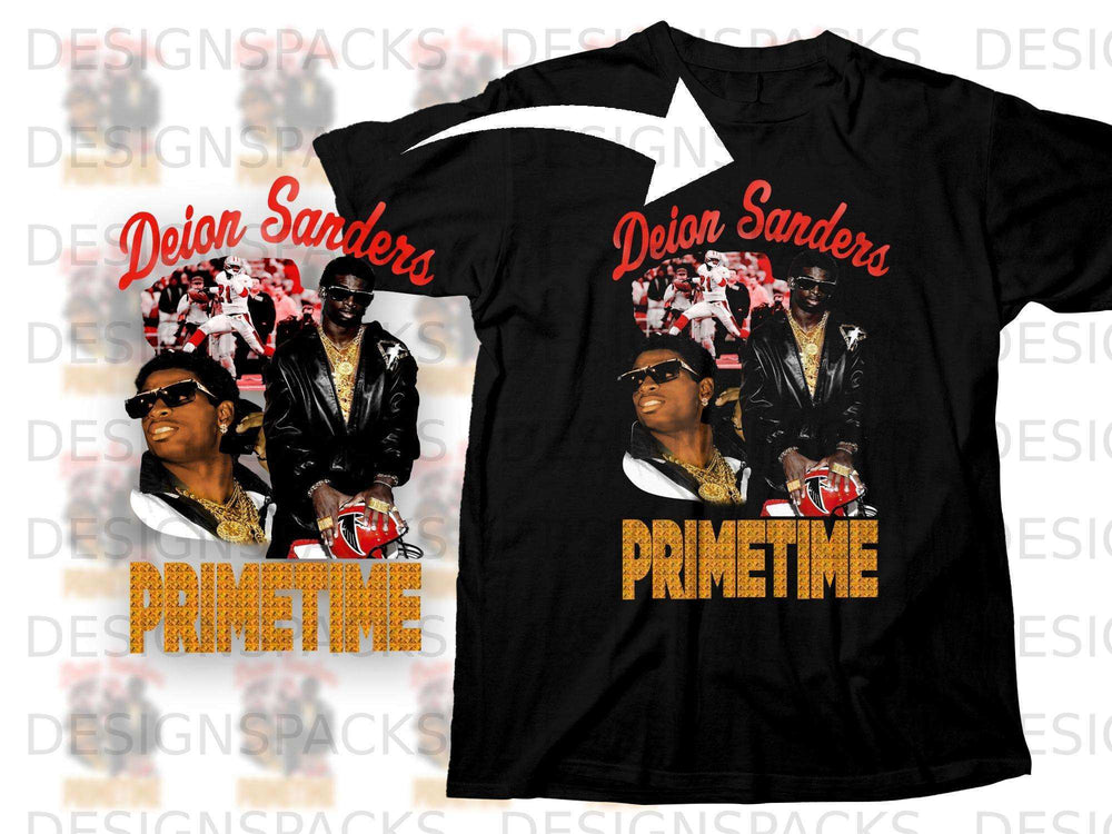 Black t-shirt with Deion Sanders and "PRIMETIME" graphic.
