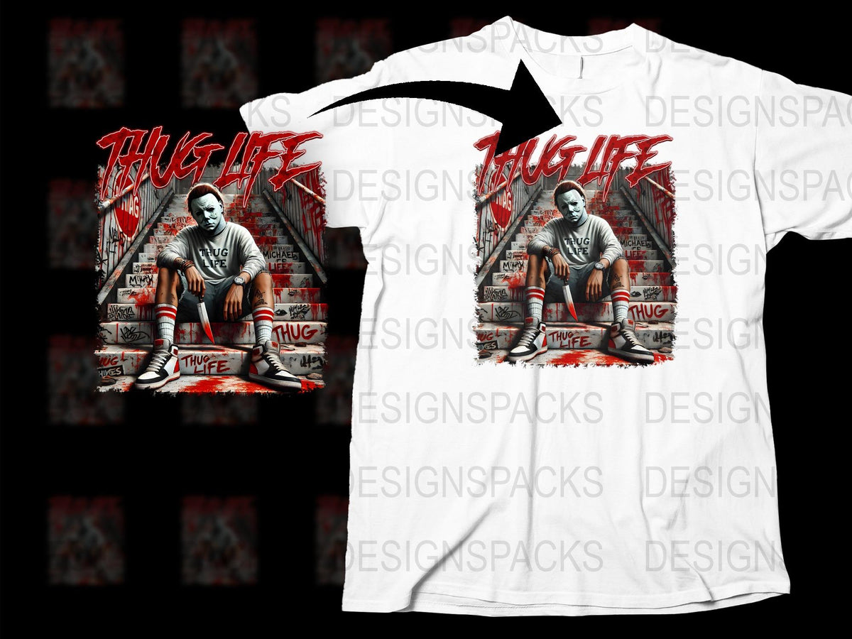 Thug Life Graphic T-Shirt, Urban Hip Hop Style Tee, Bold Red Text Design, Men's Streetwear Fashion, Cotton Shirt