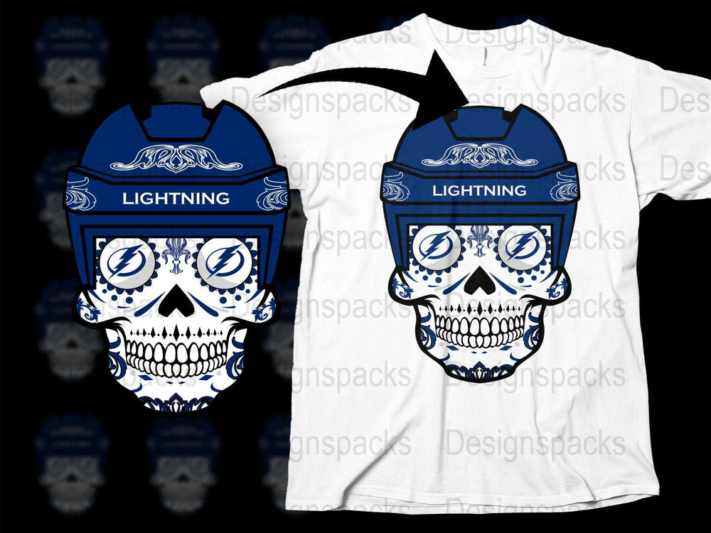 Gothic Skull T-Shirt, Blue Lightning Graphic, Bold Unisex Streetwear, Cotton Tee