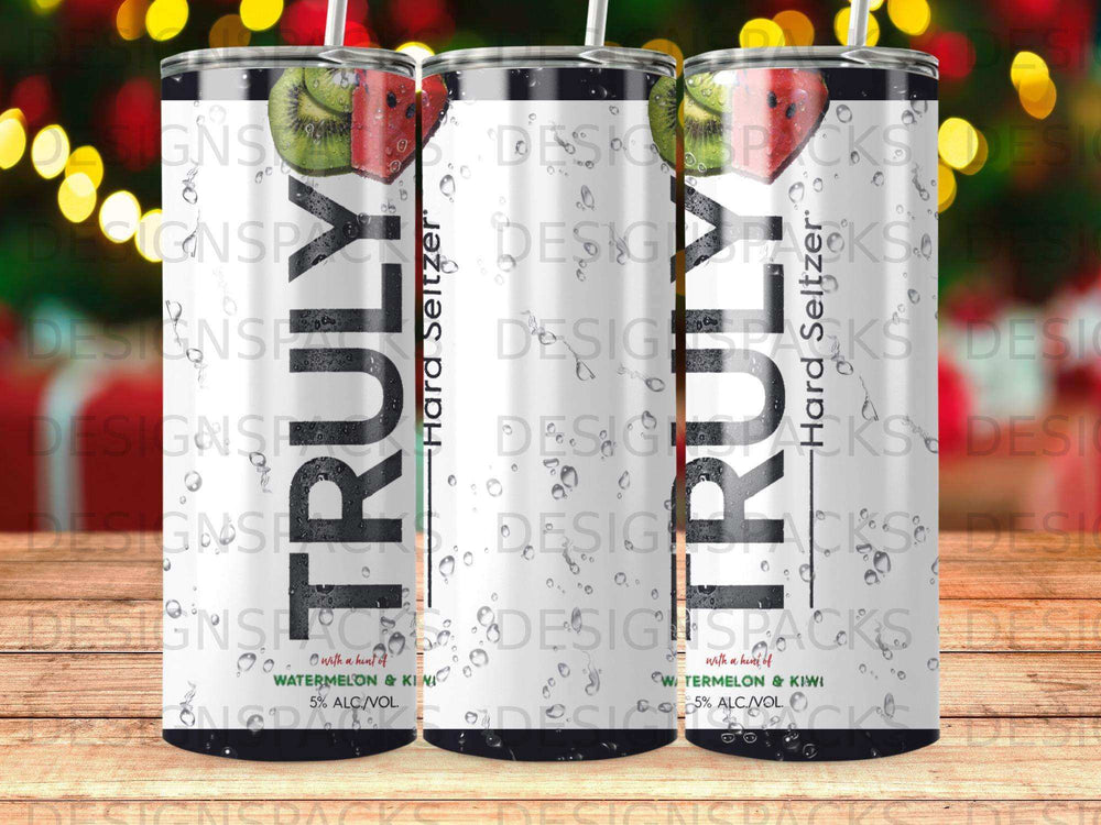 Three Trulys Hard Seltzer cans featuring watermelon and kiwi flavors.