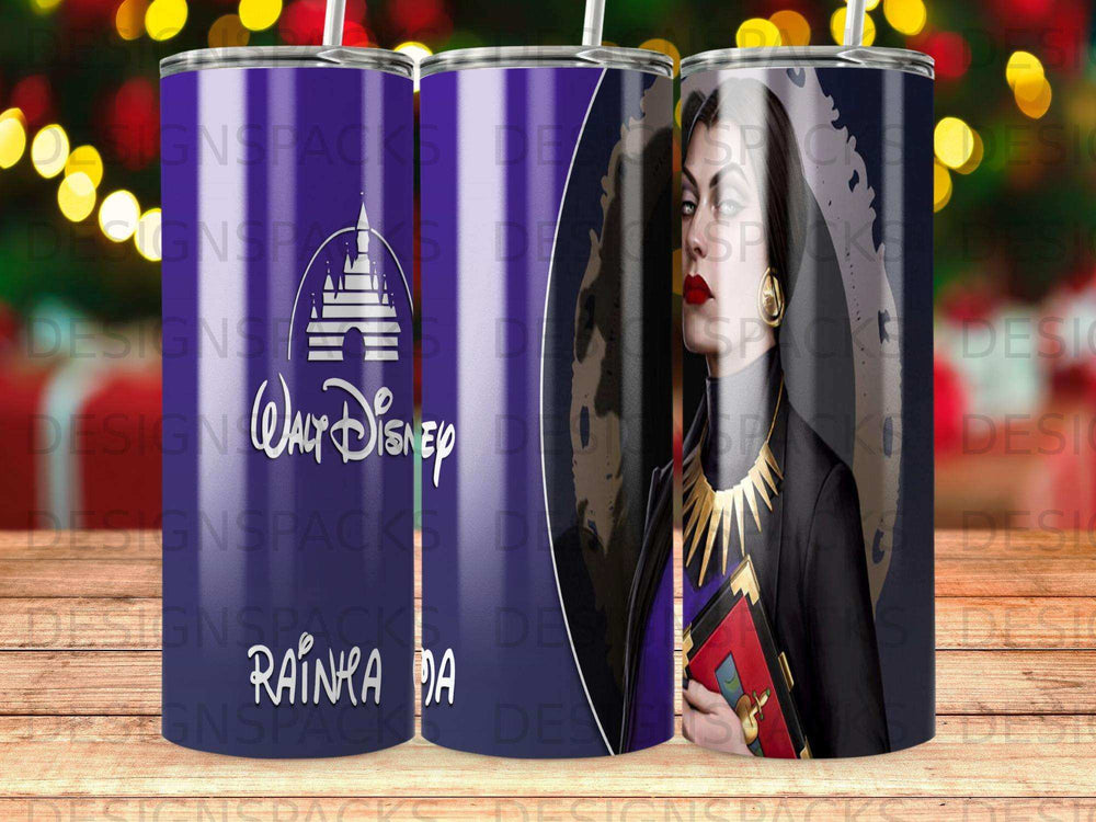 Disney's Cruella de Vil on a purple tumbler with Walt Disney World logo.
