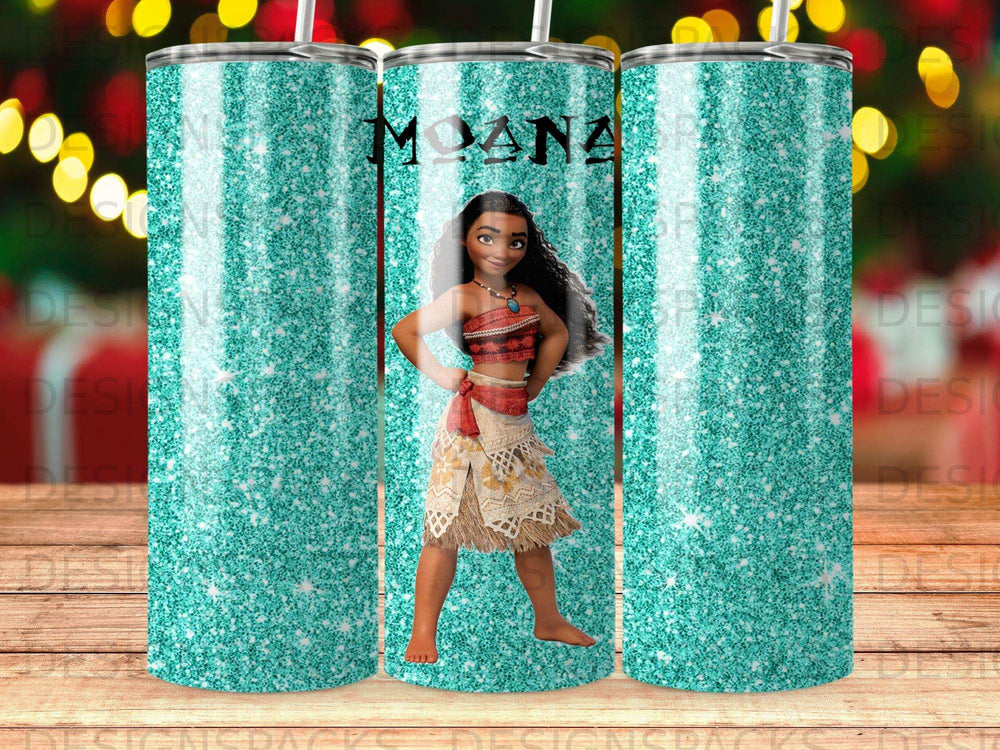 Moana Glittery Turquoise Character Art Tumbler product type