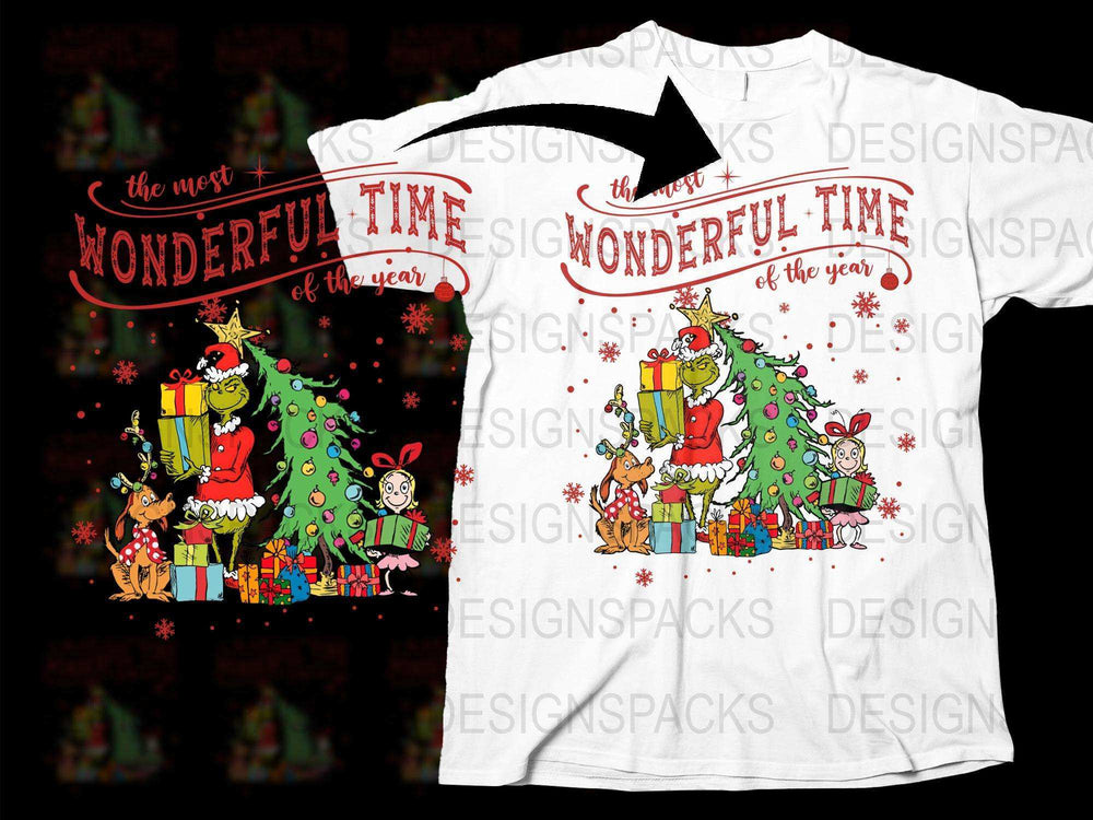 Christmas T-Shirt Wonderful Time of the Year Festive Holiday Tee with Colorful Graphics for Family