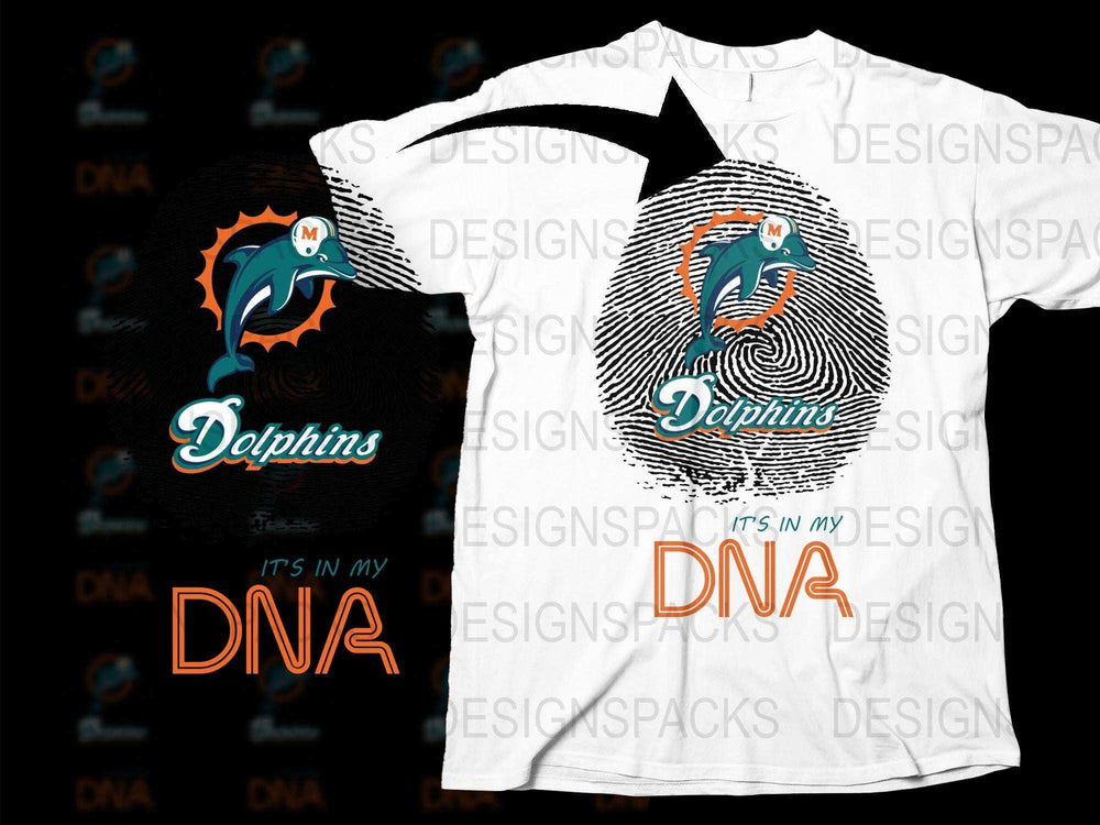 Miami Dolphins DNA Spiral Graphic T-Shirt, Black and White, Sports Fan Apparel, Casual Wear, Gift for Dolphins Fans