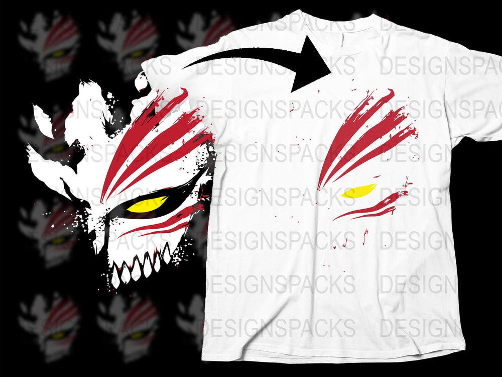 Men's Graphic T-Shirt with Red Striped Face Design, Yellow Eye, Urban Streetwear Style, Unique Fashion Top
