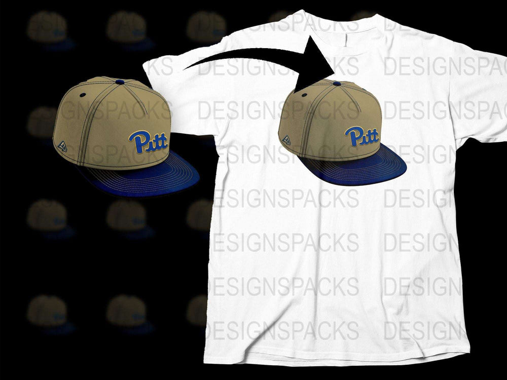 Pitt University Snapback Hat and T-Shirt Combo, Blue and Beige, Collegiate Apparel, Sports Fan Gear