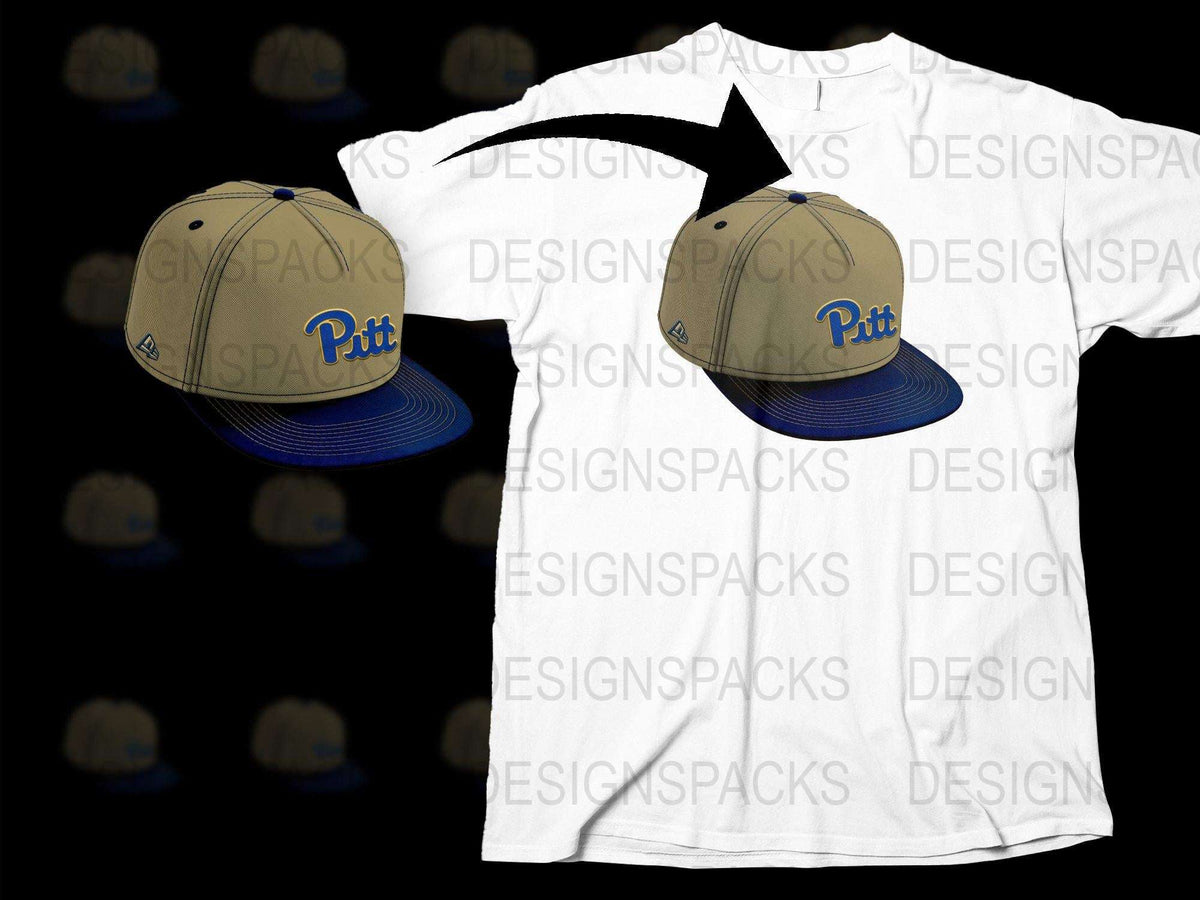 Pitt University Snapback Hat and T-Shirt Combo, Blue and Beige, Collegiate Apparel, Sports Fan Gear
