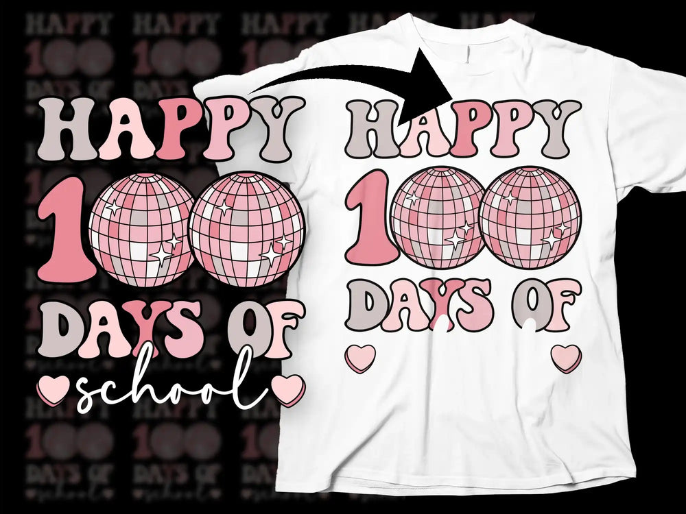 Happy 100 Days of School T-Shirt, Pink Disco Ball Design, Kids School Celebration Tee, Fun Graphic Shirt for Students