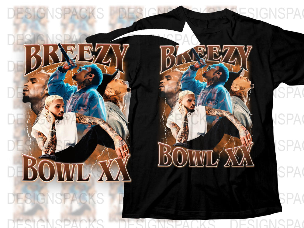 Breezy Bowl XX Graphic T-Shirt, Urban Style Hip Hop Tee, Fashion Streetwear, Cool Music Inspired Design Shirt for Men and Women