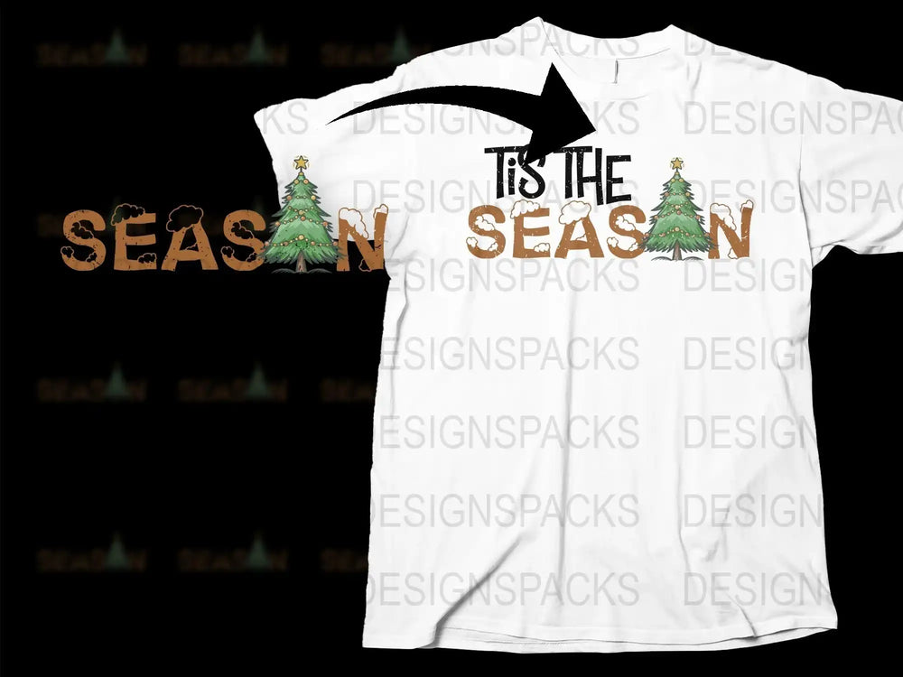 Festive Christmas T-Shirt, 'Tis the Season' with Tree Design, Holiday Casual Wear, Unisex Winter Apparel