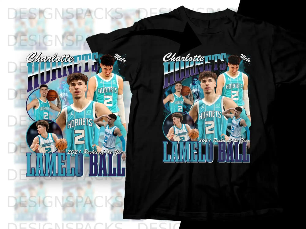 Charlotte Hornets LaMelo Ball "2021 Rookie of the Year" t-shirt.