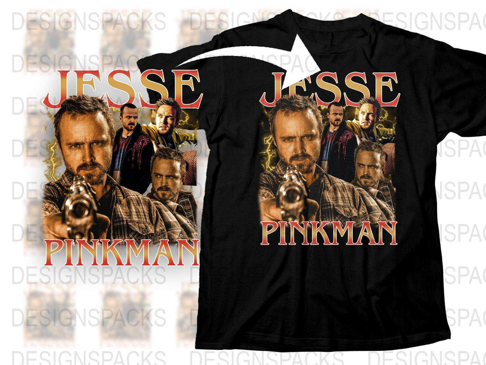 Jesse Pinkman Graphic T-Shirt, Breaking Bad Inspired, Movie Character Fan Apparel, Black Tee, Multiple Prints, Gift Idea