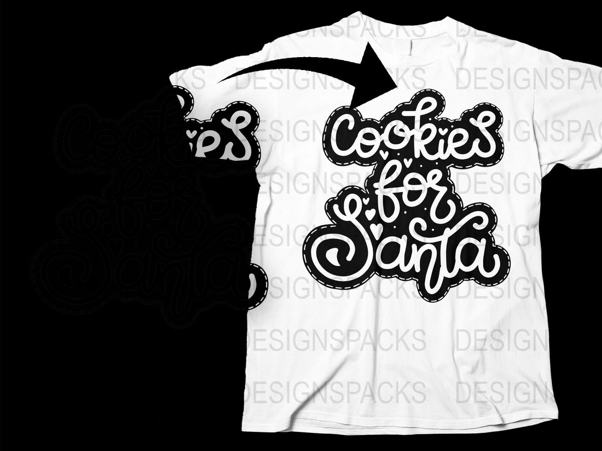 Cookies for Santa T-Shirt, Christmas Eve Tee, Kids Holiday Outfit, Festive Family Apparel, Black and White Design