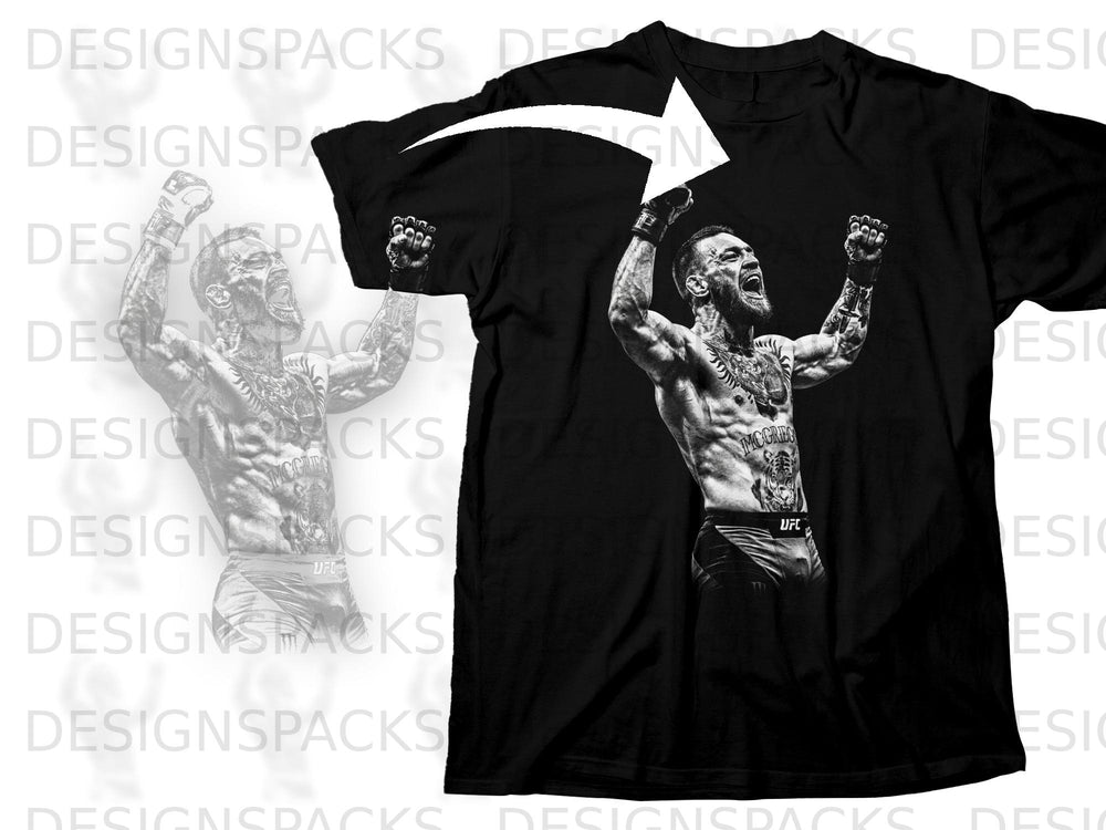 Black t-shirt with graphic of Conor McGregor in celebration pose.