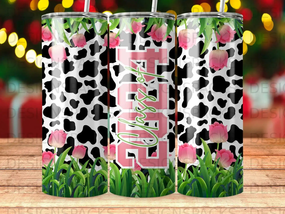 Pink Tulips Cow Print Sweet Script Tumbler product type