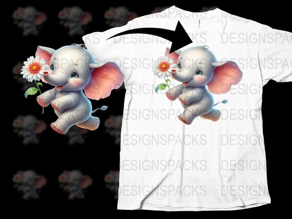 Cute Elephant Angel Graphic T-Shirt, Floral Kids Tee, Fantasy Animal Design, Unique Children's Clothing, Gift Idea
