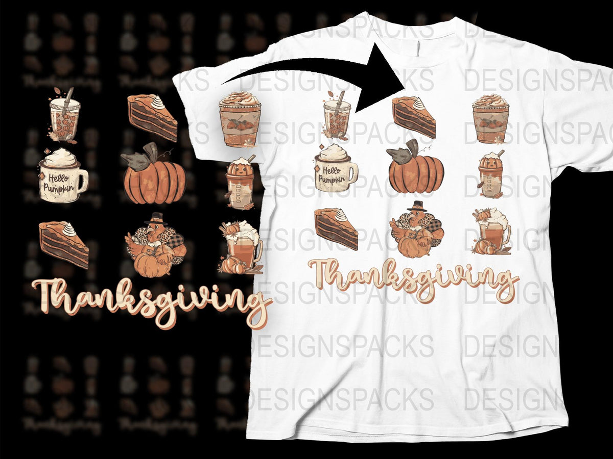 Thanksgiving Pumpkin T-Shirt, Fall Coffee Cup Designs, Autumn Pumpkin Graphic Tee, Holiday Apparel Gift