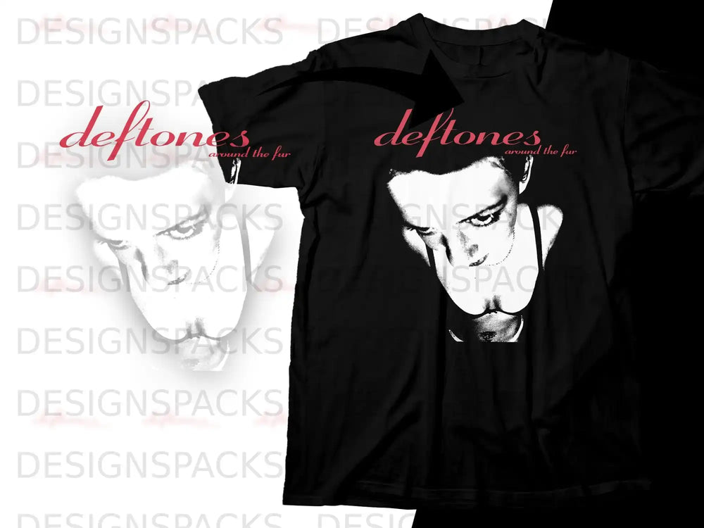 Deftones "Around the Fur" album art on a black t-shirt.
