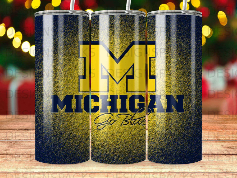 Michigan Wolverines Go Blue design on three tumblers.