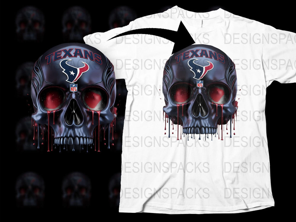 Houston Texans Skull T-Shirt, NFL Fan Apparel, Dripping Design, Red Eyes, Graphic Tee, Football Season Gear