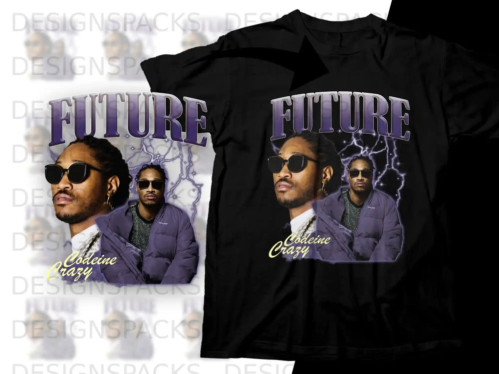 Future "Codeine Crazy" graphic t-shirt with lightning and vintage font.