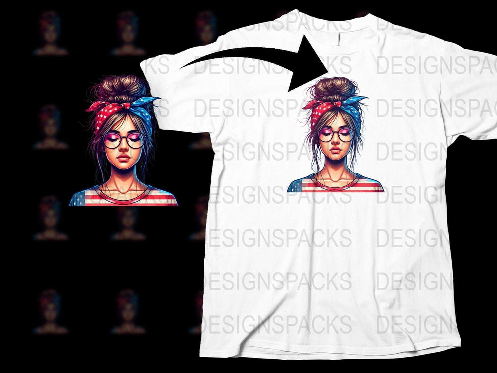Women's Patriotic T-Shirt, American Flag Bandana Graphic Tee, Stylish Summer Casual Top, Unique Independence Day Apparel