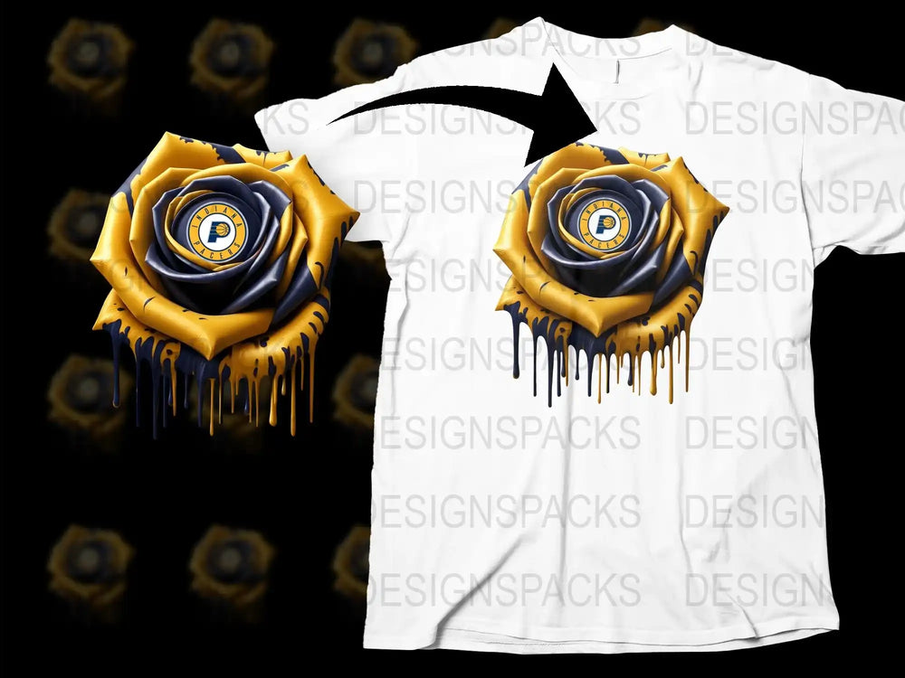 Unique Dripping Rose Graphic T-Shirt, Stylish Yellow and Blue Flower Design, Trendy Unisex Tee