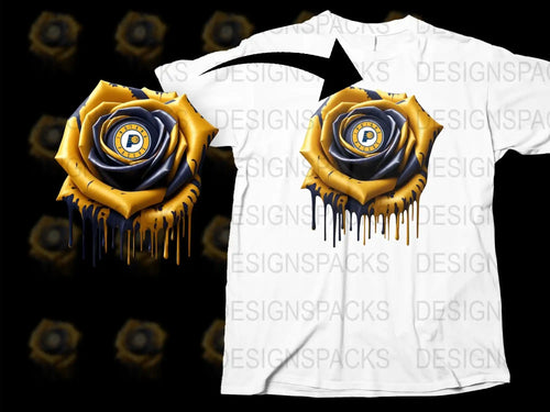Unique Dripping Rose Graphic T-Shirt, Stylish Yellow and Blue Flower Design, Trendy Unisex Tee