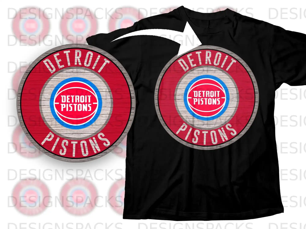 Detroit Pistons Round Logo on Black T-Shirt