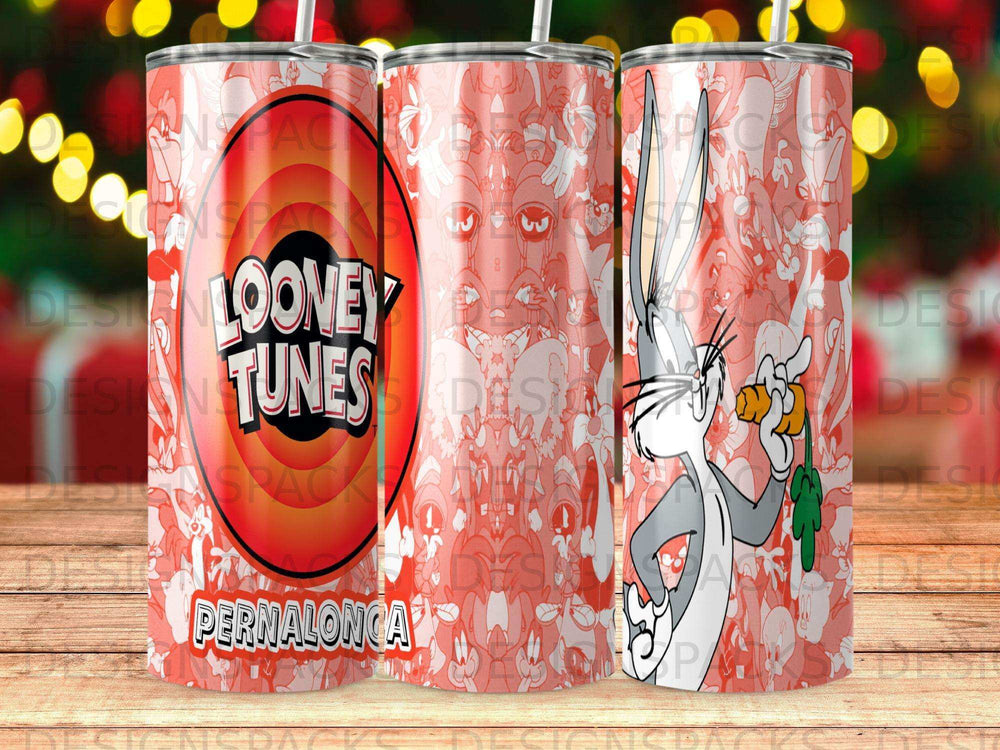 Looney Tunes characters and "PERMALONCA" text on a tumbler wrap.