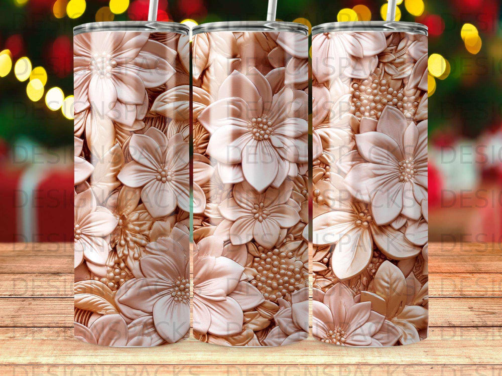 3D floral pattern tumbler with bokeh lights background.