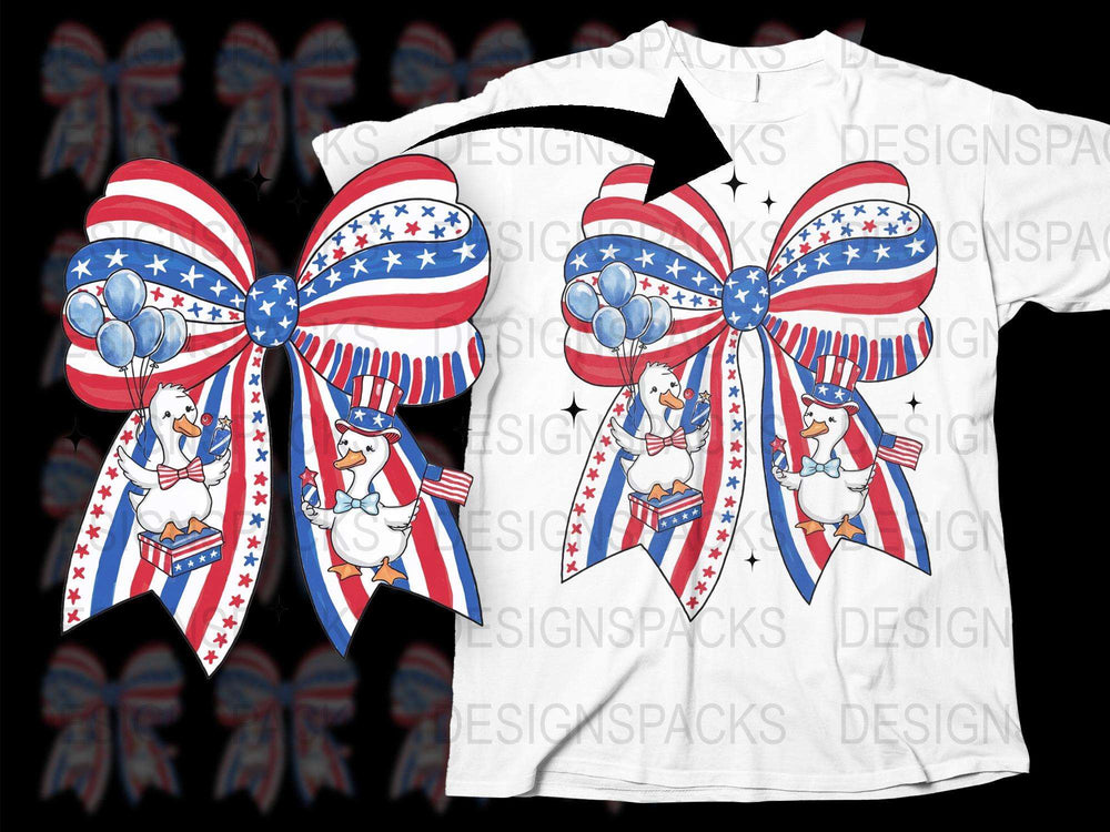 Patriotic USA Flag T-Shirt, Fourth of July Tee, American Flag Bow and Eagle Design, Unisex Adult Clothing